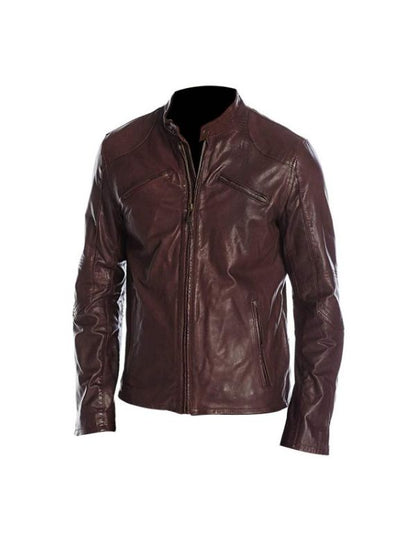Men's Café Racer Real Lambskin Maroon Motorcycle Biker Leather Jacket